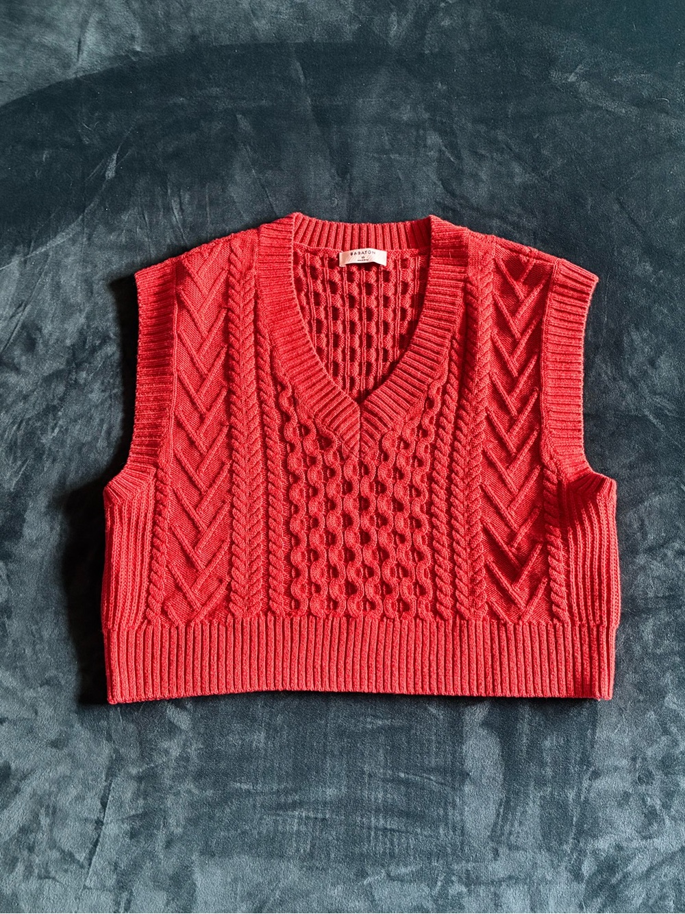 Aritzia Red Cable Knit V-Neck Sweater Vest